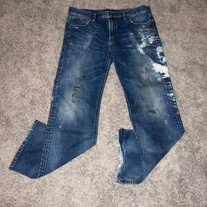 Men's Express Blake Loose Fit Boot Cut Distressed Blue Denim Jeans Sz 36 x 30
